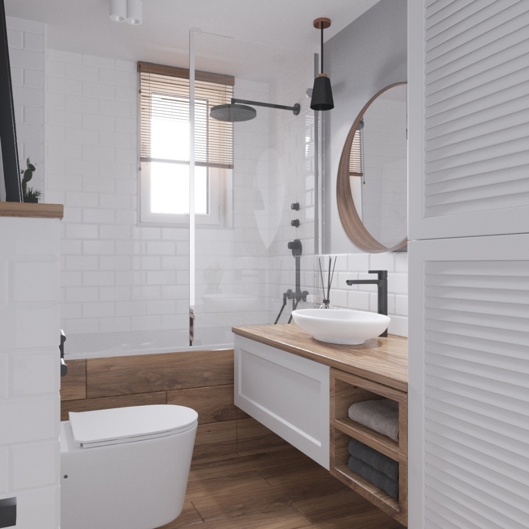 Projekt małej łazienki z wanną z parawanem!