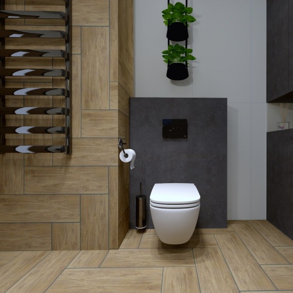 Czarna łazienka z płytkami drewnopodobnymi!