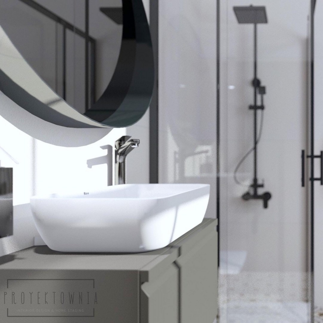 Łazienka w bloku z wzorzystymi płytkami na posadzce!