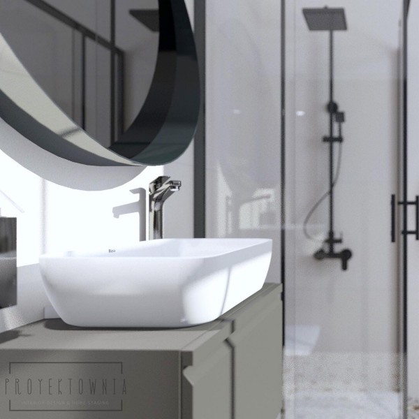 Łazienka w bloku z wzorzystymi płytkami na posadzce!