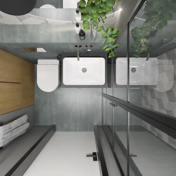 Mała łazienka z czarną kabiną prysznicową!