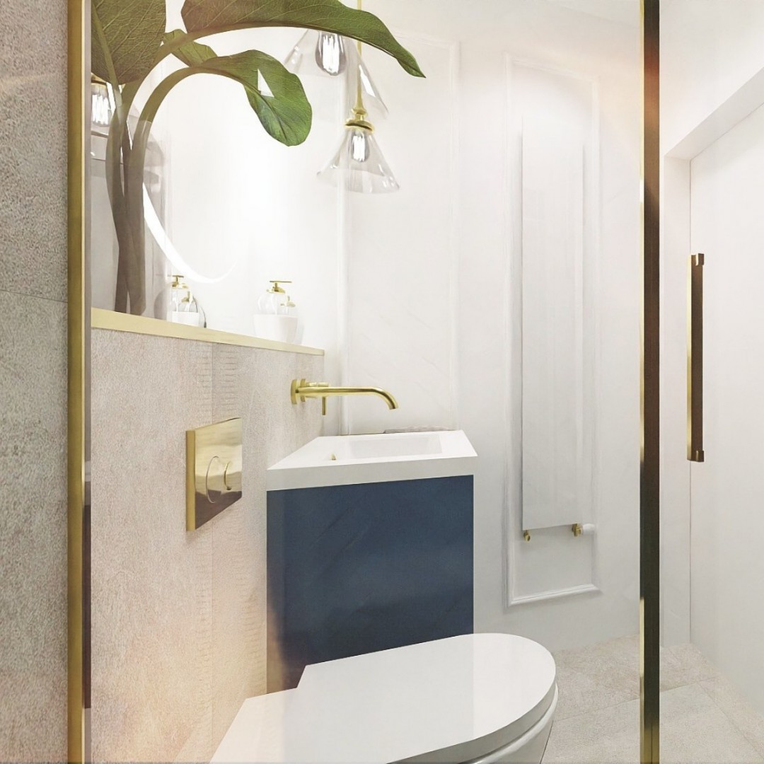 Złota łazienka z mocnym akcentem kolorystycznym!