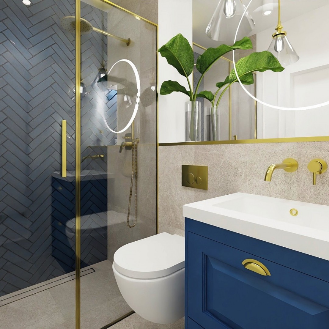 Złota łazienka z mocnym akcentem kolorystycznym!