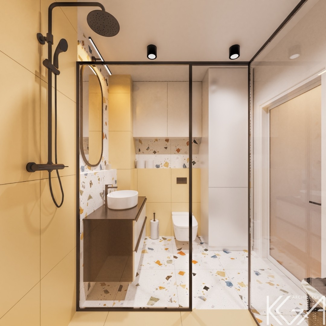 Kolorowa łazienka z płytkami lastryko!