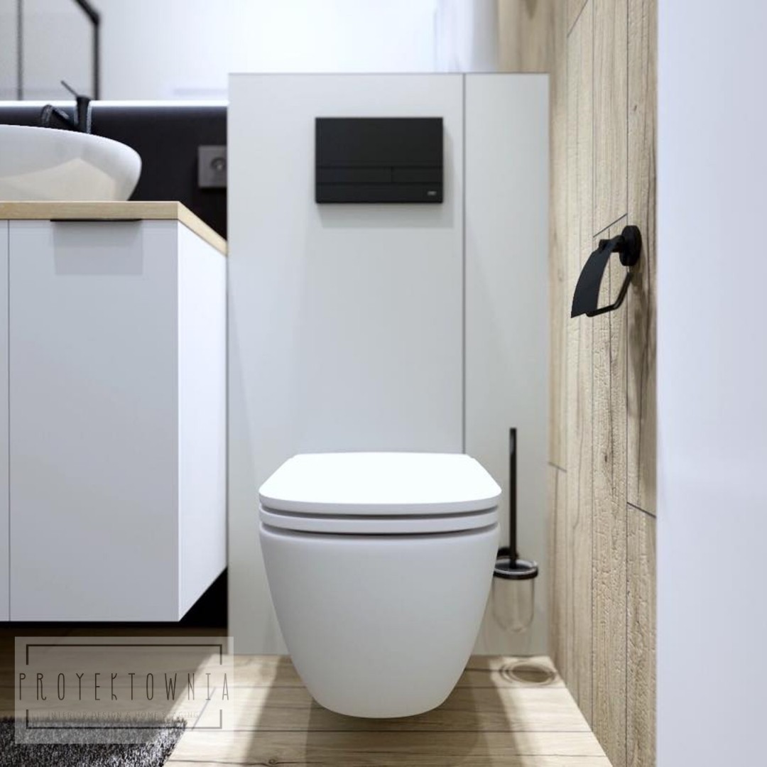 Mała łazienka z czarną kabiną prysznicową!