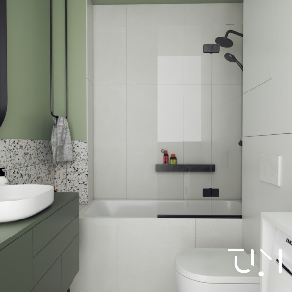 Mała łazienka w zieleni z wanną z parawanem nawannowym!