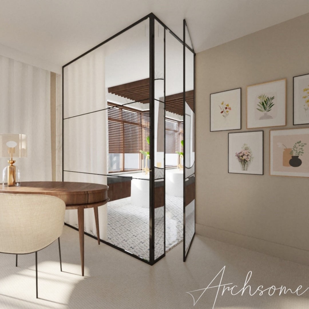 Łazienka z wanną wolnostojącą oraz złotą armaturą!