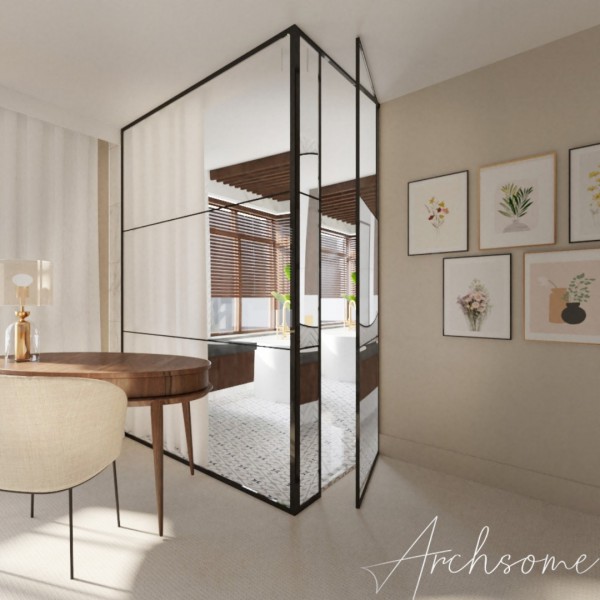 Łazienka z wanną wolnostojącą oraz złotą armaturą!