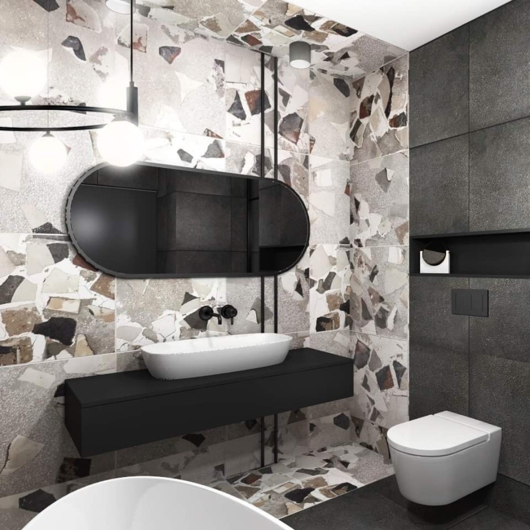 Czarna łazienka z dużą strefą prysznicową!