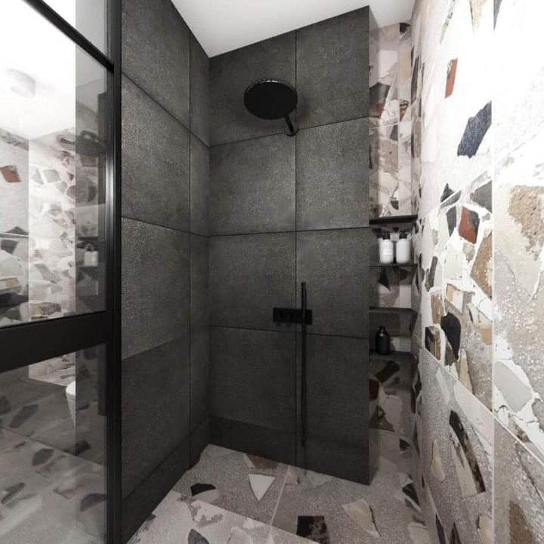 Czarna łazienka z dużą strefą prysznicową!