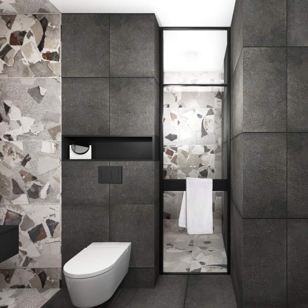 Czarna łazienka z dużą strefą prysznicową!