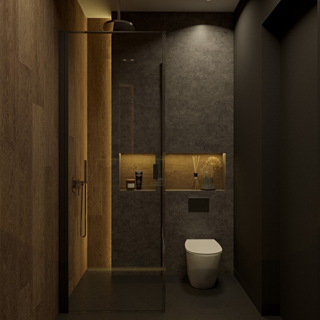 Mała czarna łazienka z czarnym prysznicem!