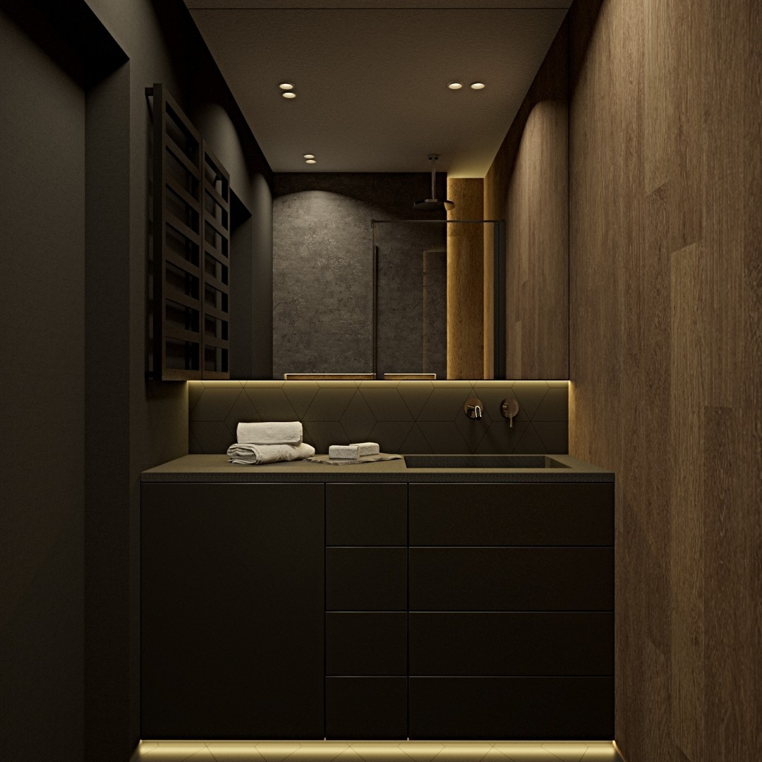 Mała czarna łazienka z czarnym prysznicem!