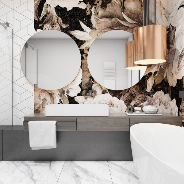 Biała łazienka z motywem kwiatowym!