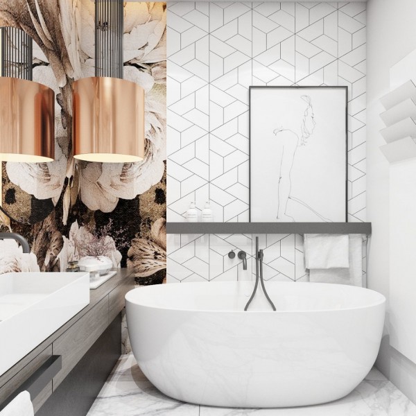 Biała łazienka z motywem kwiatowym!