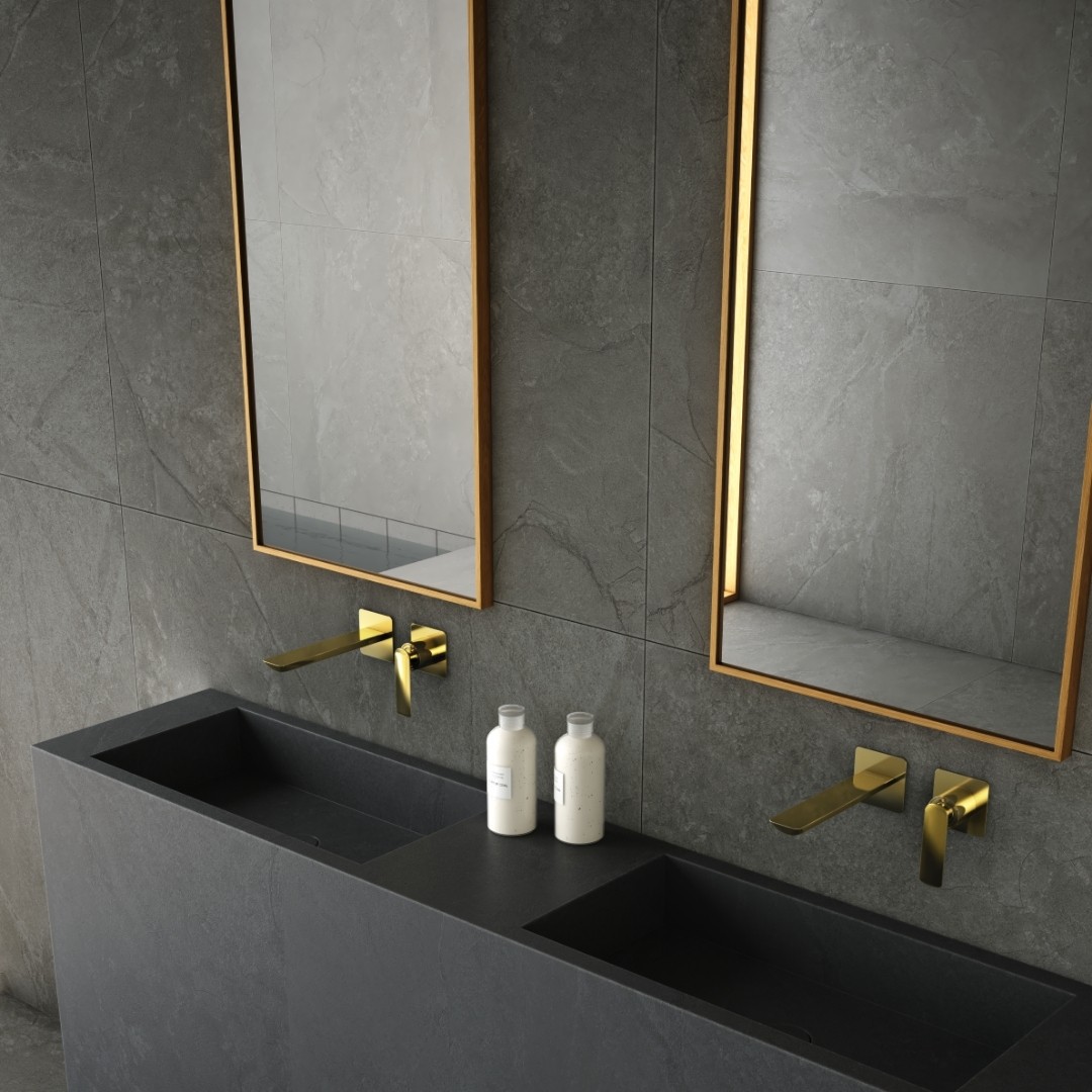 Inspiracje łazienkowe ze złotymi bateriami łazienkowymi Kohlman Experience Gold!