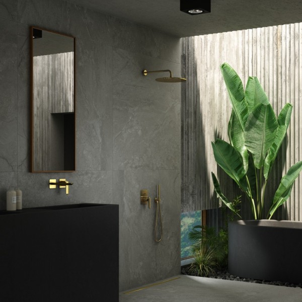 Inspiracje łazienkowe ze złotymi bateriami łazienkowymi Kohlman Experience Gold!