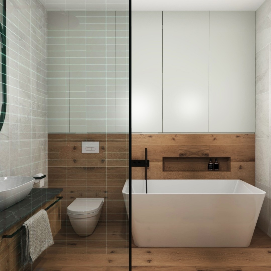 Nowoczesna łazienka z płytkami drewnopodobnymi!