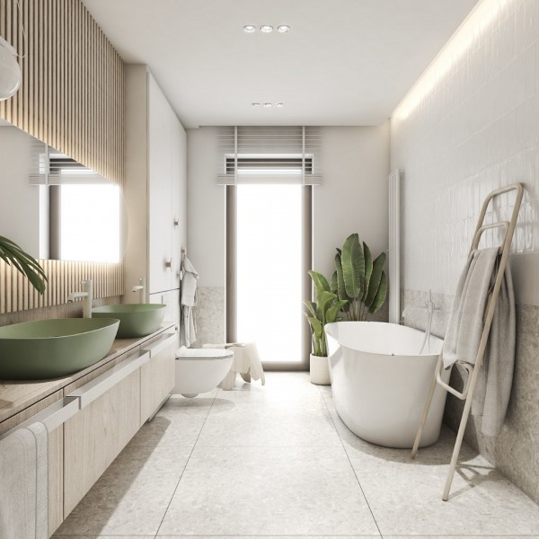 Łazienka z wanną i prysznicem w kolorach natury!