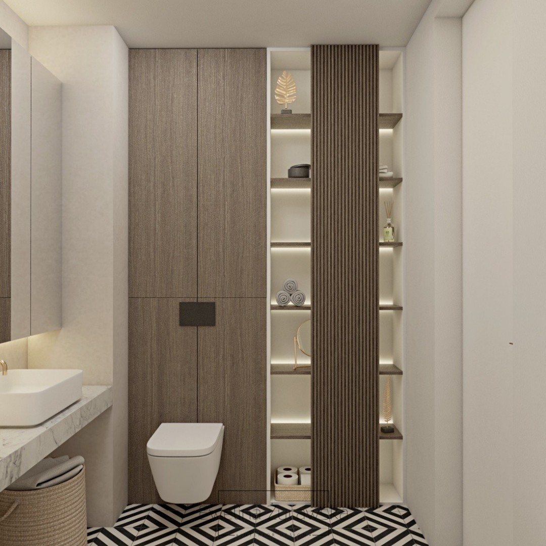 Mała beżowa łazienka z wanną!