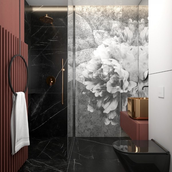 Nowoczesna łazienka z bordowym kolorem w roli głównej!