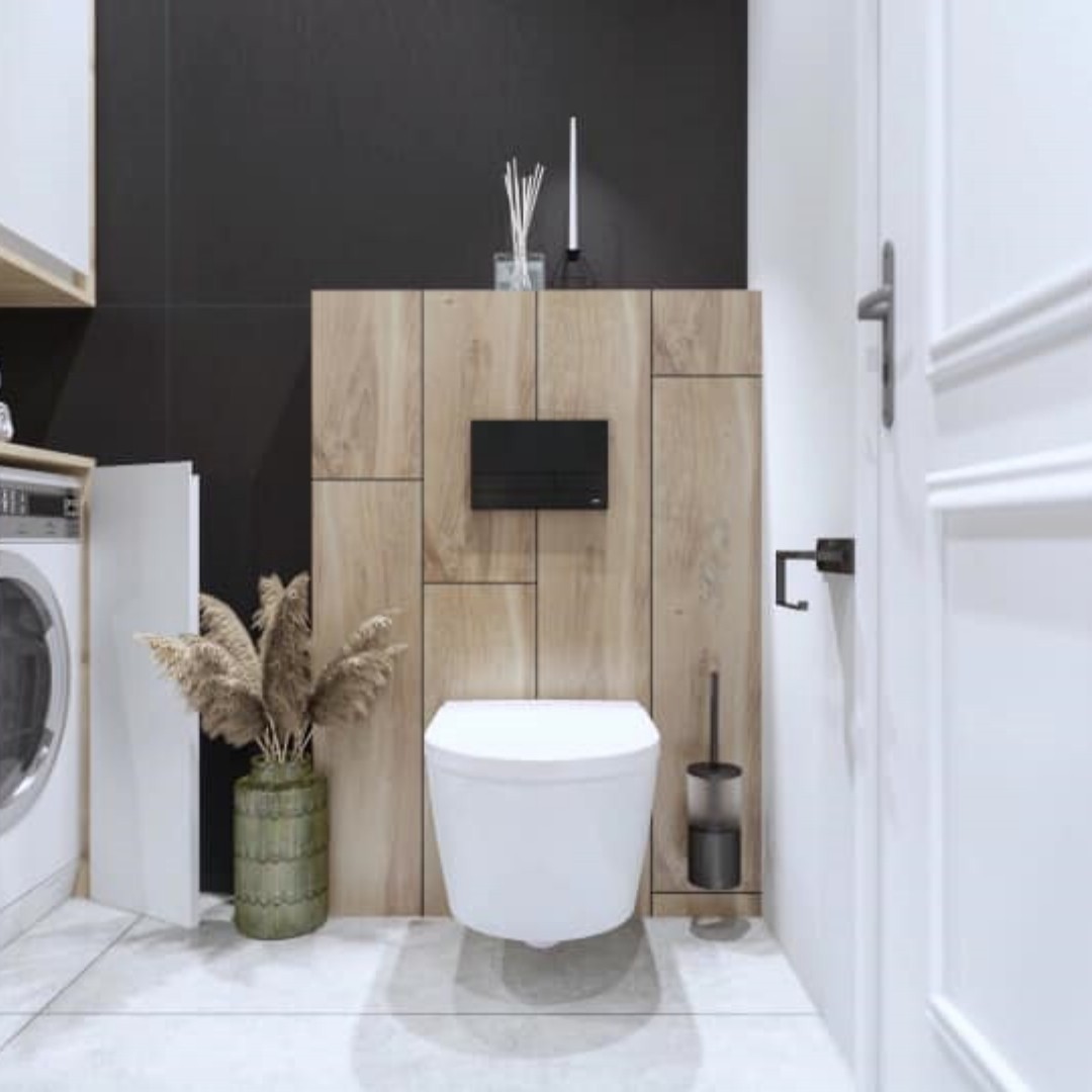 Łazienka w stylu skandynawskim z czarnym prysznicem walk-in!