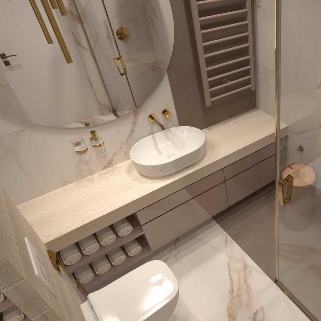 Złota łazienka o małym metrażu!