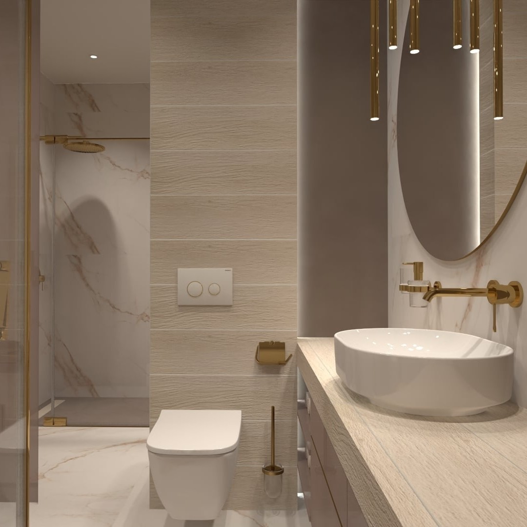 Złota łazienka o małym metrażu!