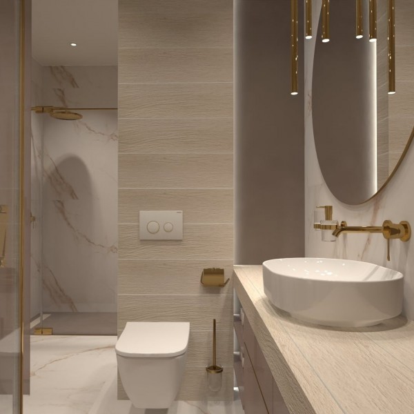 Złota łazienka o małym metrażu!