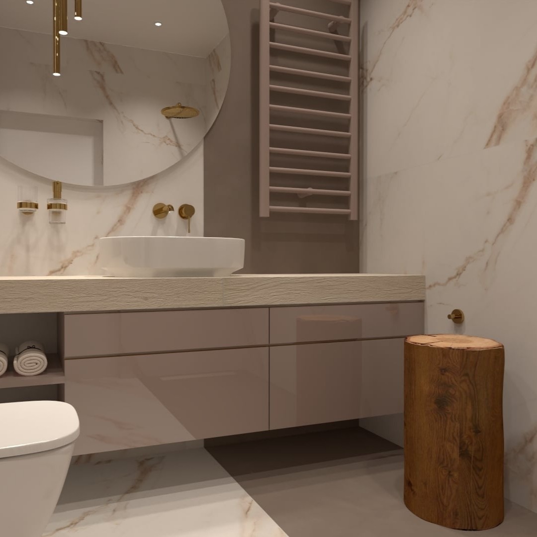 Złota łazienka o małym metrażu!