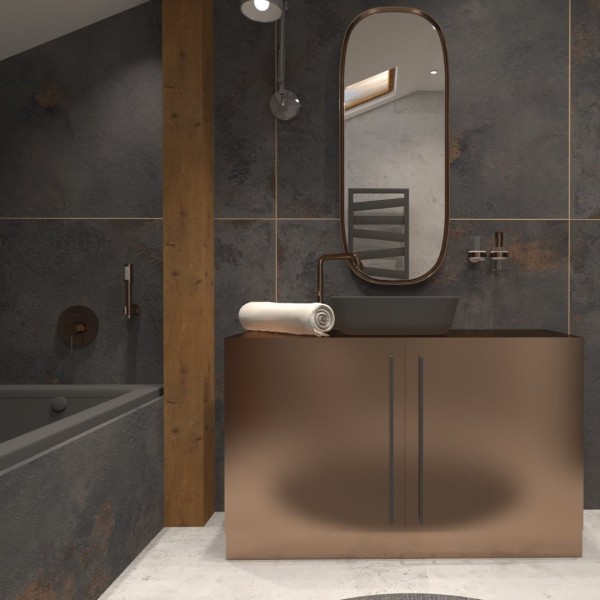 Czarna łazienka z miedzianymi bateriami Grohe Essence!