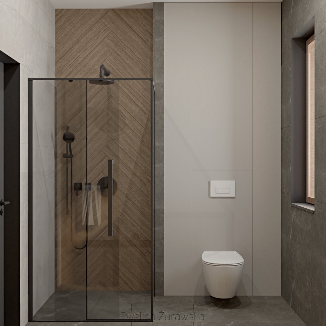 Mała łazienka z płytkami drewnopodobnymi na ścianie!