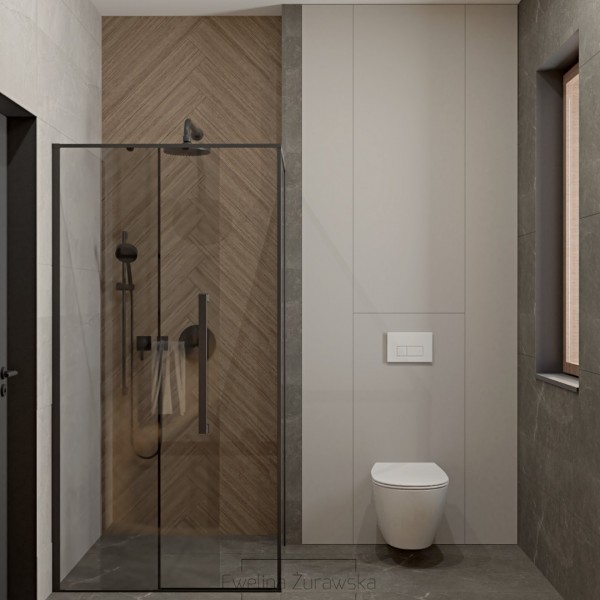 Mała łazienka z płytkami drewnopodobnymi na ścianie!