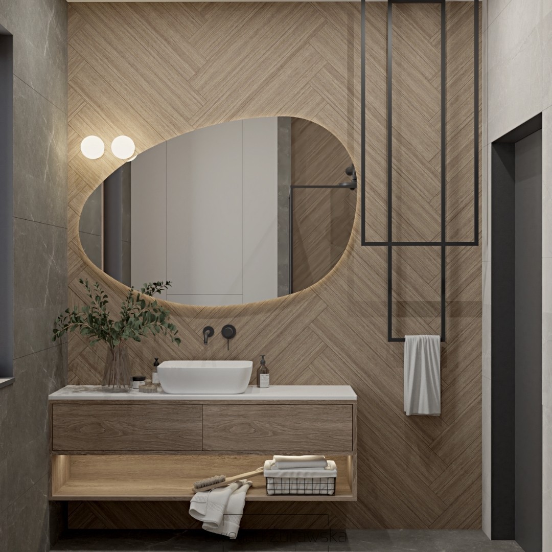 Mała łazienka z płytkami drewnopodobnymi na ścianie!