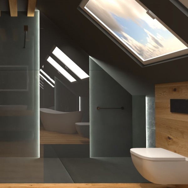 Łazienka na poddaszu z sauną!