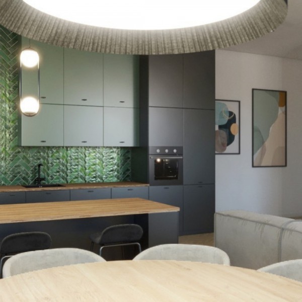 Projekt salonu z kuchnią w kamienicy!