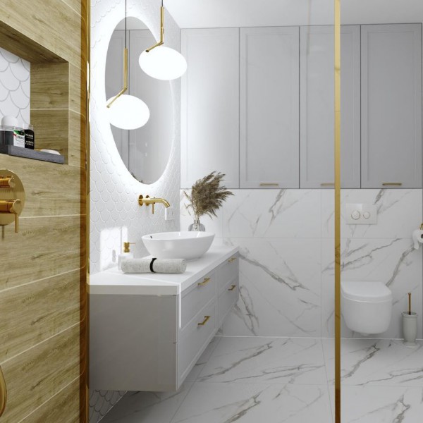 Projekt złotej łazienki z prysznicem!