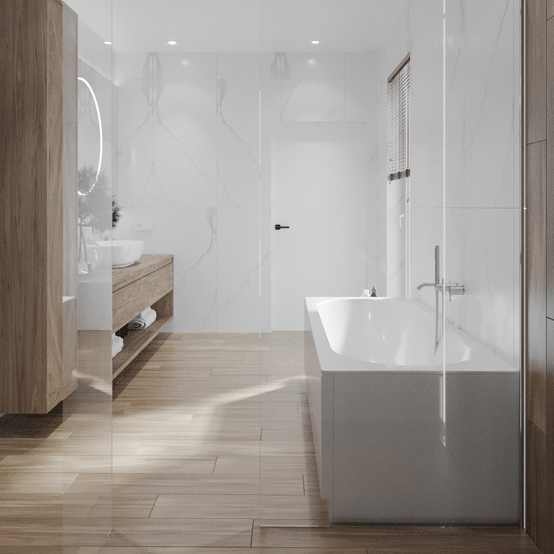 Jasna łazienka z wanną i prysznicem!