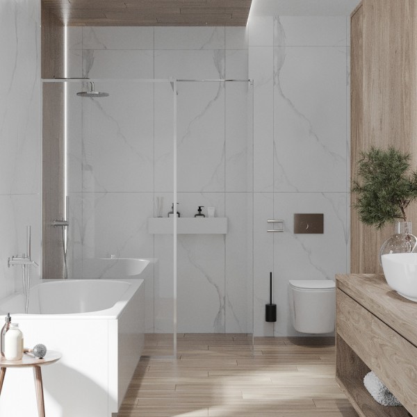 Jasna łazienka z wanną i prysznicem!