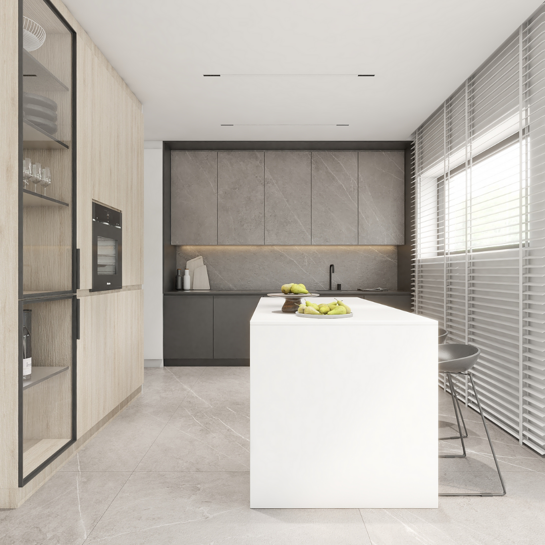 Projekt kuchni z płytkami marmuropodobnymi!