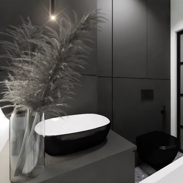 Mała łazienka w bloku z czarną armaturą!