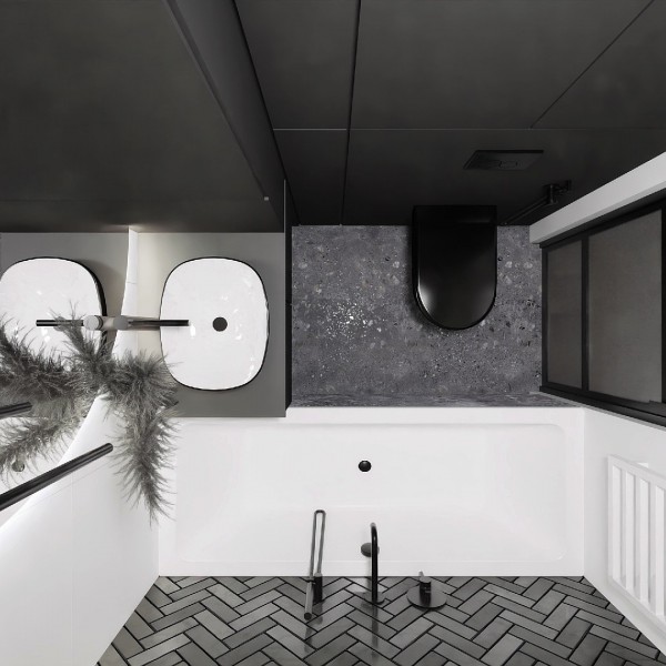 Mała łazienka w bloku z czarną armaturą!