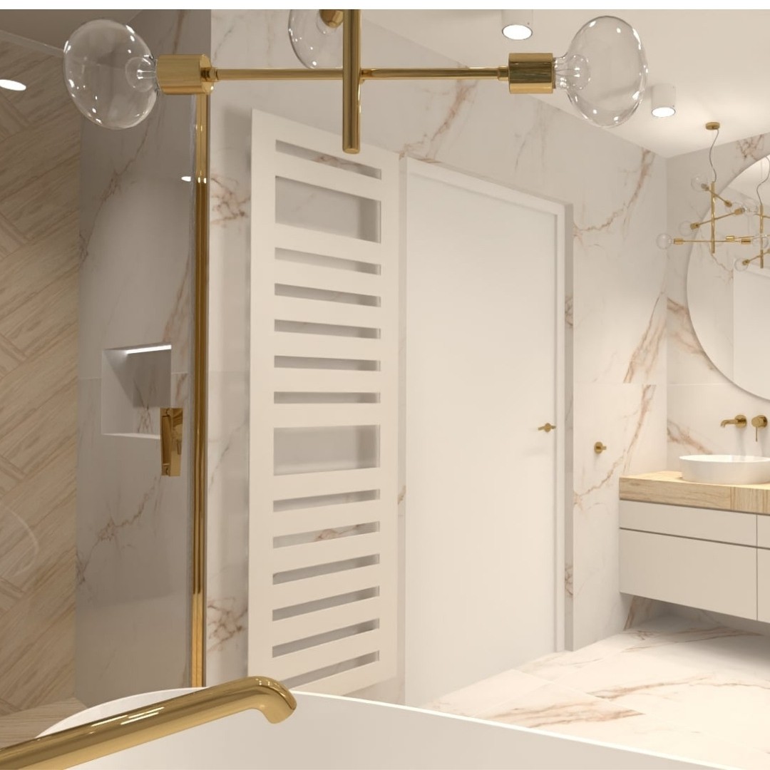 Łazienka w stylu glamour z wanną wolnostojącą!