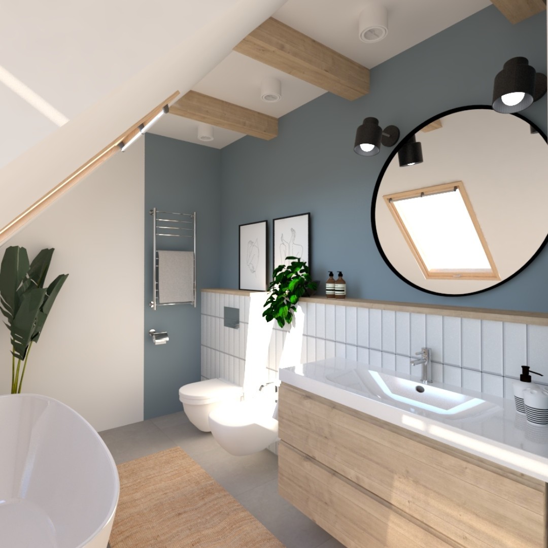 Projekt łazienki na poddaszu z wanną wolnostojącą!