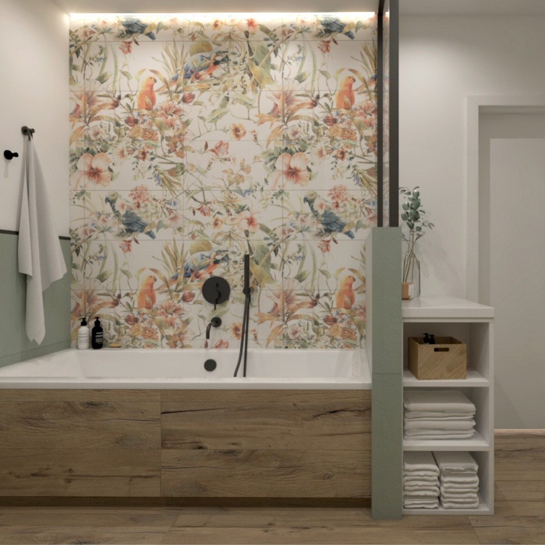 Zielona łazienka z czarnymi bateriami łazienkowymi Giulini Giovanni Futuro!