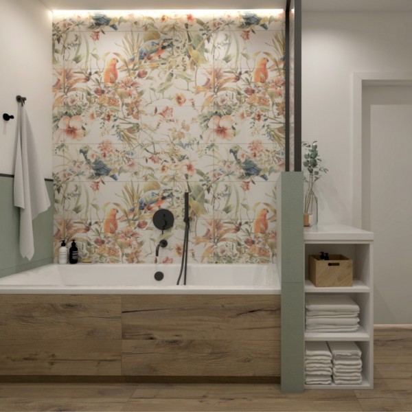 Zielona łazienka z czarnymi bateriami łazienkowymi Giulini Giovanni Futuro!