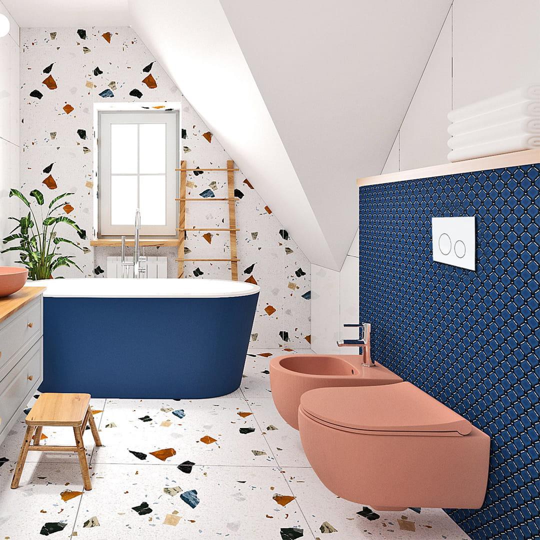 Projekt łazienki dla dzieci z ceramiką łazienkową Massi Molis Salmon!