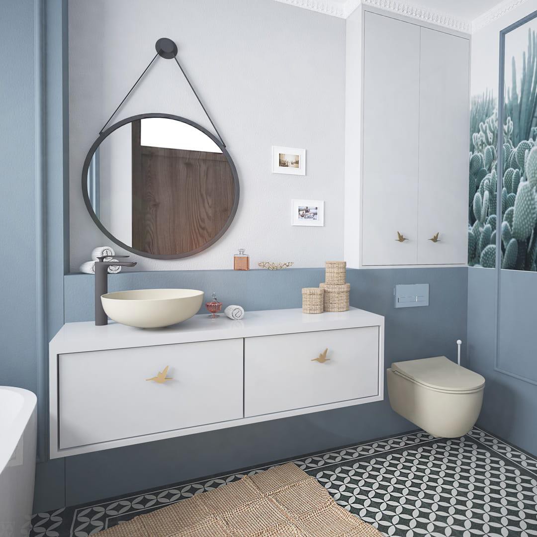 Klimatyczna łazienka z piaskową ceramiką Massi Molis Yasmin!