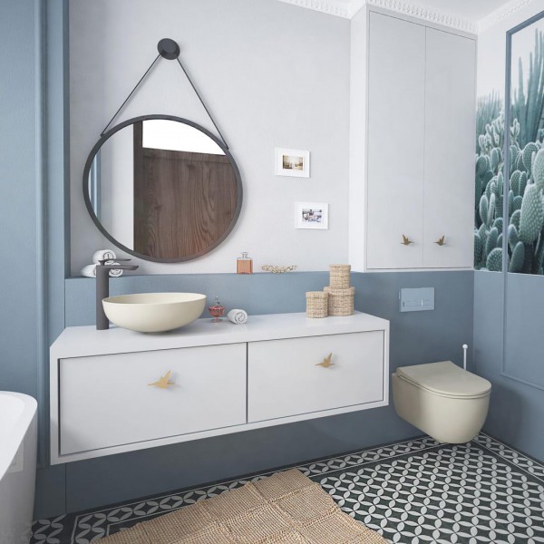 Klimatyczna łazienka z piaskową ceramiką Massi Molis Yasmin!