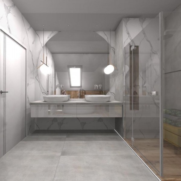 Elegancka łazienka na poddaszu z wanną wolnostojącą!